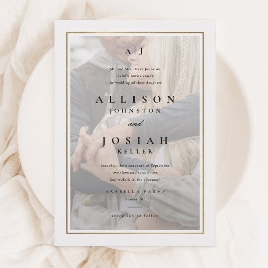 Klassieke Elegant Gold Photo Wedding Kaart