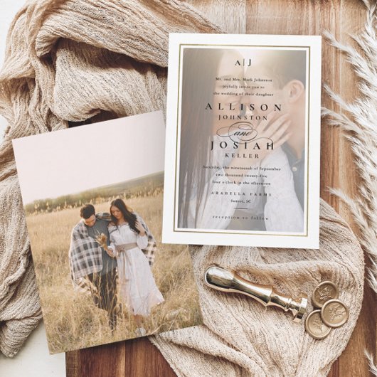 Klassieke Elegant Gold Photo Wedding Kaart