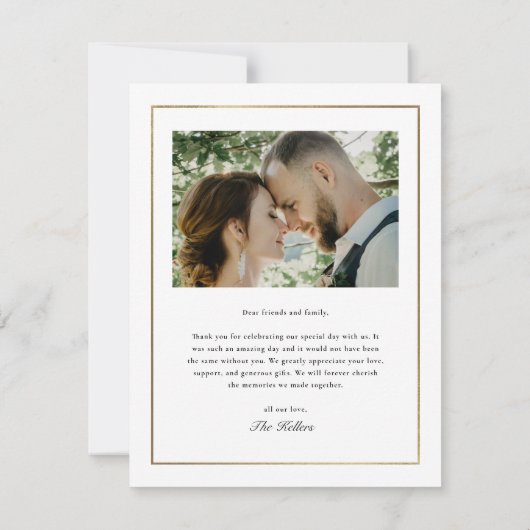Klassieke Elegant Gold Weddenfoto Bedankkaart (Achterkant)