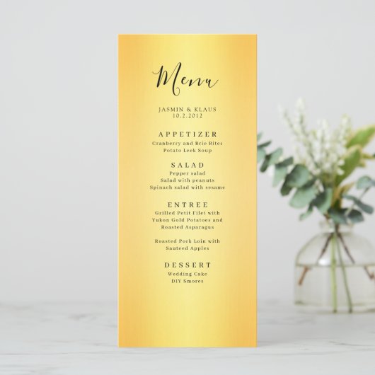 Klassieke Elegant Gold Wedding Menu (Staand voorkant)