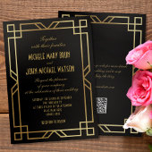 Klassieke Elegant Goud Zwart QR RSVP Bruiloft Kaart