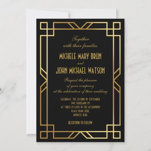 Klassieke Elegant Goud Zwart QR RSVP Bruiloft Kaart (Voorkant)