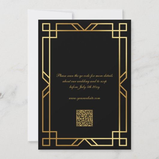 Klassieke Elegant Goud Zwart QR RSVP Bruiloft Kaart (Achterkant)