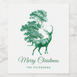 Klassieke Elegant Green Toile Deer in Forest Wijn Etiket
