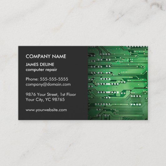 Klassieke Elegant Grey Green Circuit Computer Repa Visitekaartje (Voorkant)