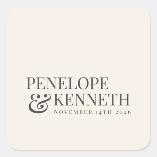 Klassieke Elegant Ivory Cream Custom Weddenschappe Vierkante Sticker (Voorkant)