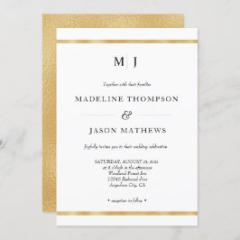 Klassieke Elegant Ivory Gold Foil Monogram Weddens Kaart