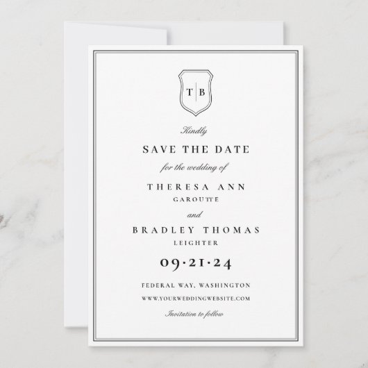 Klassieke Elegant Monogram Zwarte Kreeft Save The Save The Date (Voorkant)