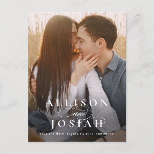 Klassieke Elegant Names Photo Weddenschap Save the Aankondigingskaart (Voorkant)