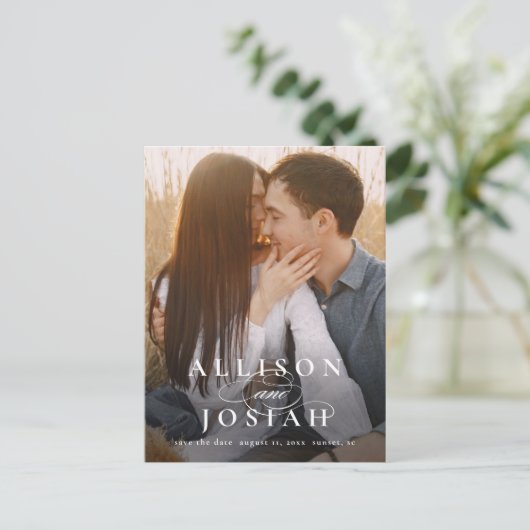 Klassieke Elegant Names Photo Weddenschap Save the Aankondigingskaart (Staand voorkant)