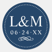 Klassieke Elegant Navy Blue Custom Wedding Monogra Ronde Sticker (Voorkant)