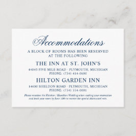 Klassieke Elegant Navy Blue Wedding Accommodations Informatiekaartje