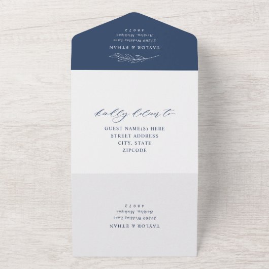 Klassieke Elegant Navy Blue Wedding All In One Uitnodiging (Buitenkant)