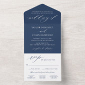 Klassieke Elegant Navy Blue Wedding All In One Uitnodiging (Binnen)