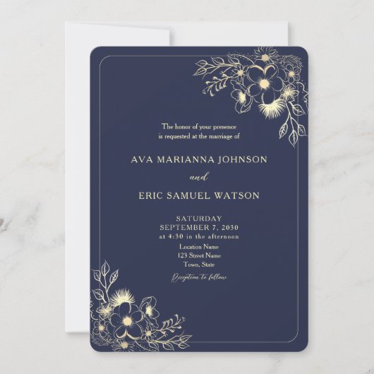 Klassieke Elegant Navy Blue Wedding Kaart (Voorkant)