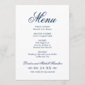 Klassieke Elegant Navy Blue Wedding Menu (Voorkant)