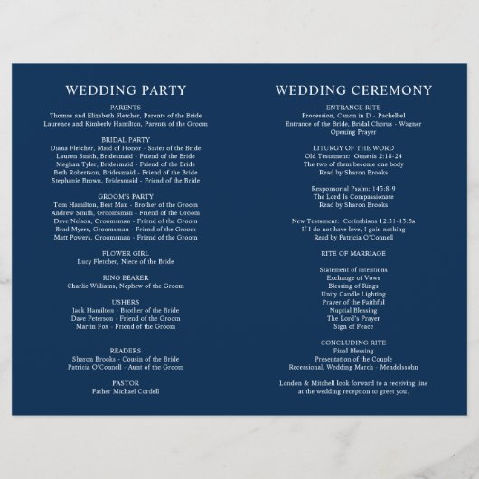 Klassieke Elegant Navy Blue Wedding Programma's (Achterkant)