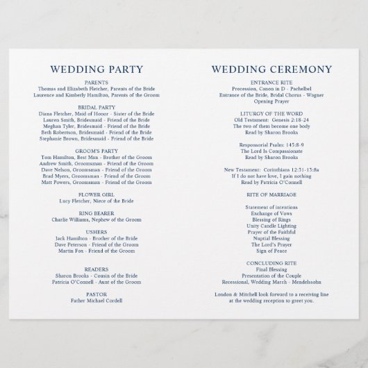 Klassieke Elegant Navy Blue Wedding Programma's (Achterkant)