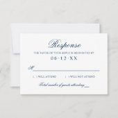 Klassieke Elegant Navy Blue Wedding RSVP Kaartje (Voorkant)