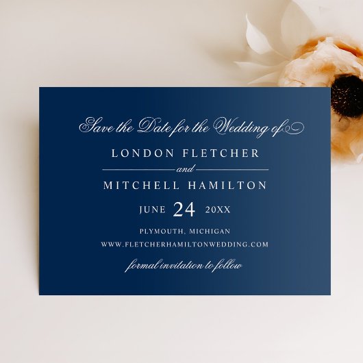 Klassieke Elegant Navy Blue Wedding Save The Date