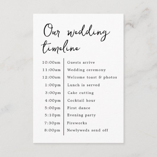Klassieke Elegant Onze Trouwtijdlijn Informatiekaartje (Voorkant)