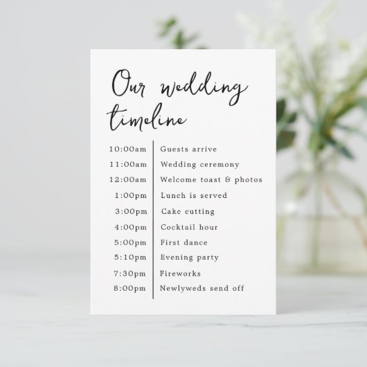 Klassieke Elegant Onze Trouwtijdlijn Informatiekaartje (Staand voorkant)