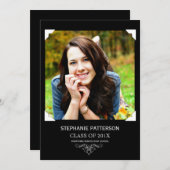 Klassieke Elegant Photo Afstuderen Invitation Blac Kaart (Voorkant / Achterkant)