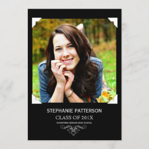 Klassieke Elegant Photo Afstuderen Invitation Blac Kaart
