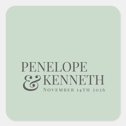 Klassieke Elegant Pistachio Custom Wedding Names Vierkante Sticker (Voorkant)