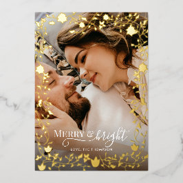 Klassieke Elegant Poinsettia Berries Floral Foto Folie Feestdagenkaart