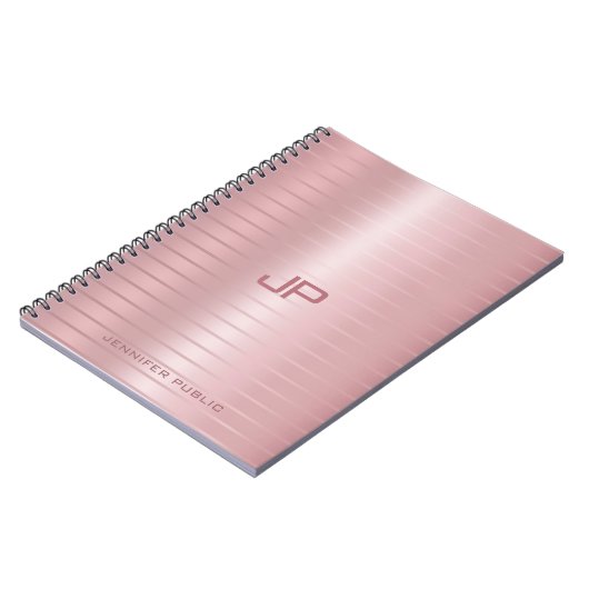 Klassieke Elegant Roos Gold Monogram Sjabloon Notitieboek (Linkerzijde)