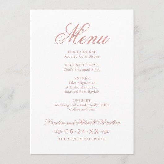Klassieke Elegant Roos Gold Weddenemonogram Menu (Voorkant)