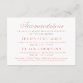 Klassieke Elegant Roos Gold Wedding Accommodations Informatiekaartje