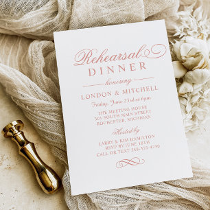 Klassieke Elegant Roos Gold Wedding Rehearsal Dinn Kaart