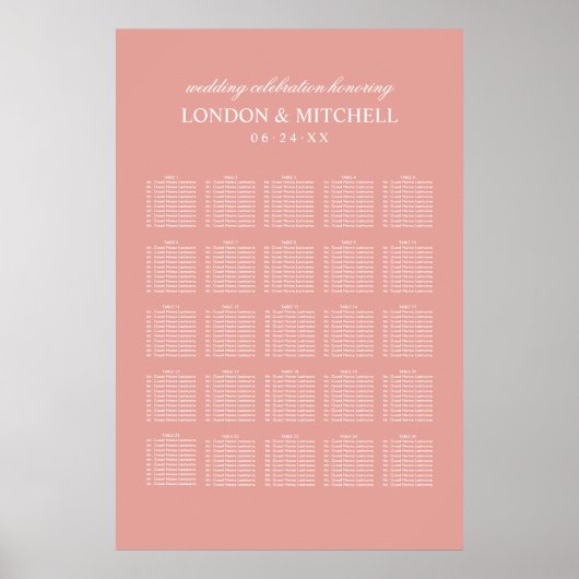 Klassieke Elegant Roos Gold Wedding Seating Poster (Voorkant)