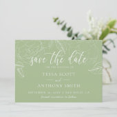 Klassieke Elegant Sage Green Script Weddenschap Save The Date (Staand voorkant)