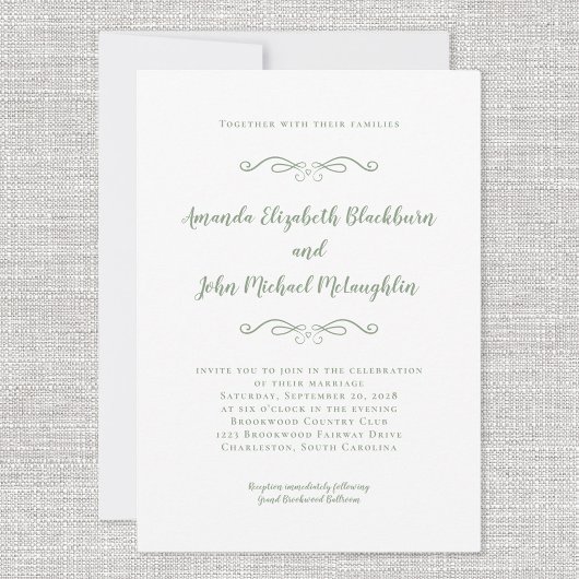 Klassieke Elegant Sage Green Timeless Formal Weddi Kaart