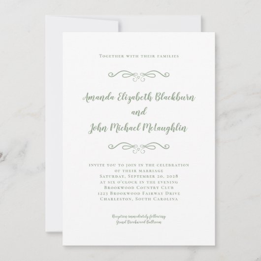 Klassieke Elegant Sage Green Timeless Formal Weddi Kaart (Voorkant)