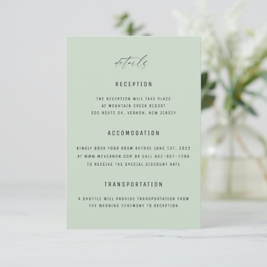 Klassieke Elegant Sage Green Wedding Enclosure Kaa Kaart (Staand voorkant)