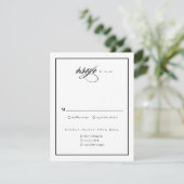 Klassieke Elegant Script Black and White Wedding RSVP Kaartje (Staand voorkant)