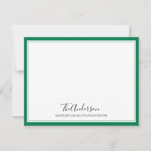 Klassieke Elegant Script Family Green Square Borde Notitiekaartje (Voorkant)
