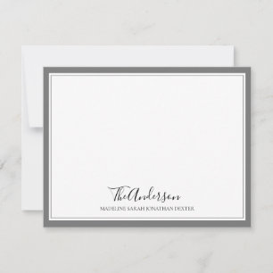 Klassieke Elegant Script Family Grey Square Border Notitiekaartje