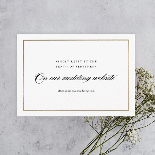 Klassieke Elegant Script Gold Wedding Website RSVP Kaartje