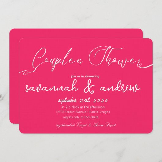 Klassieke Elegant Script Koppels Douche Uitnodigin Kaart (Voorkant / Achterkant)