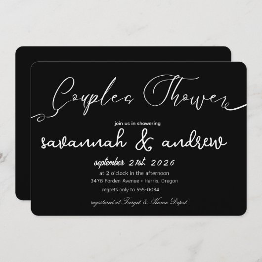Klassieke Elegant Script Koppels Douche Uitnodigin Kaart (Voorkant / Achterkant)