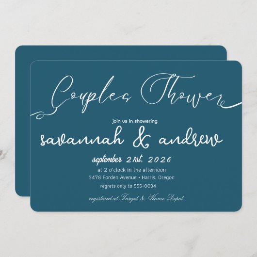 Klassieke Elegant Script Koppels Douche Uitnodigin Kaart (Voorkant / Achterkant)