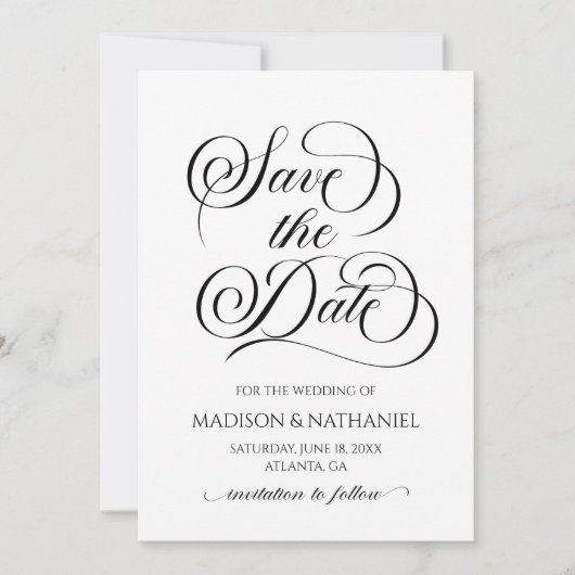Klassieke Elegant Script Minimalistische bruiloft Save The Date (Voorkant)