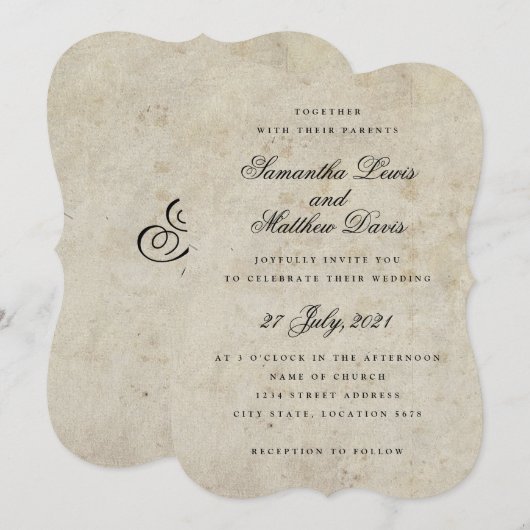 Klassieke Elegant Script Plechtige bruiloft Kaart (Voorkant / Achterkant)