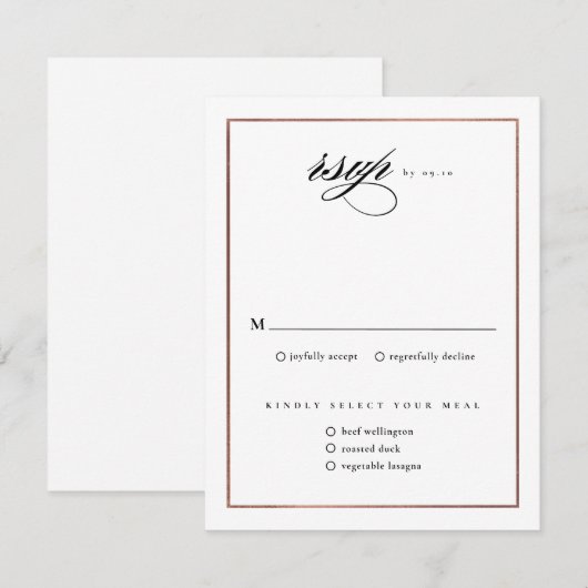 Klassieke Elegant Script Roos Gold Wedding RSVP Kaartje (Voorkant / Achterkant)