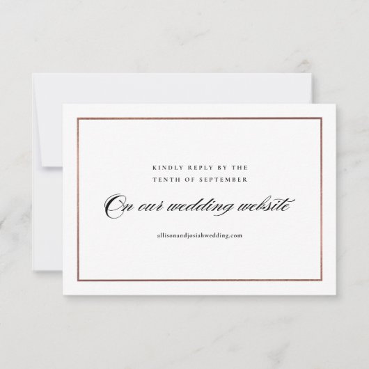 Klassieke Elegant Script Roos Gold Wedding Website RSVP Kaartje (Voorkant)